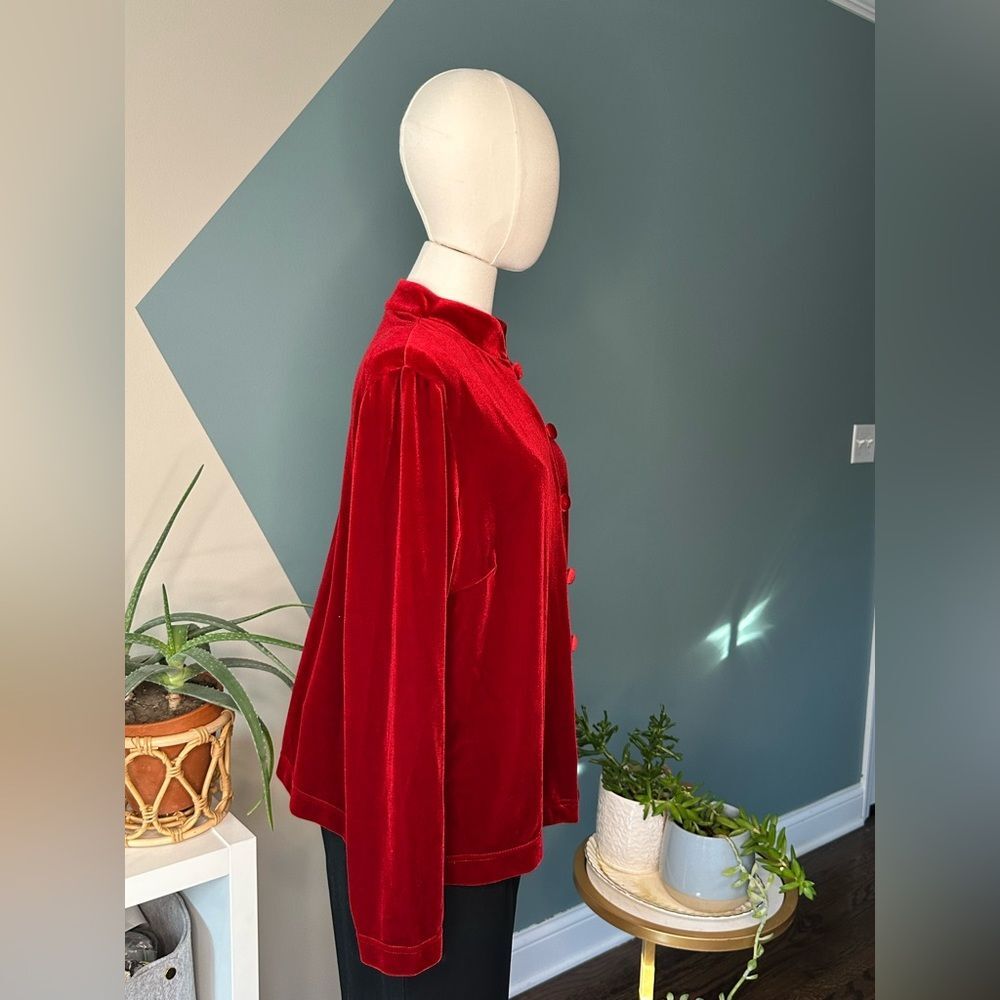 Vintage Coldwater Creek Red Velvet Jacket Button Front 90s Style Velvet  Size L - Picture 4 of 10